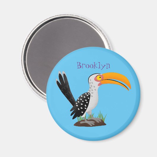 黄色いおもしろいハナシバサリの鳥の漫画 マグネット (正面/裏面)