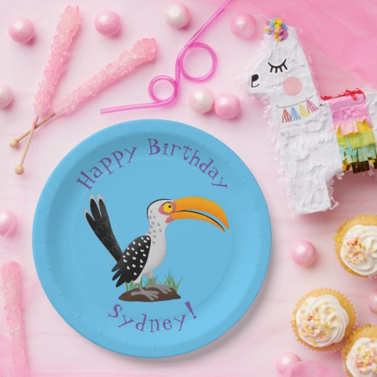 黄色いおもしろいハナハシのパーソナライズされた誕生日 ペーパープレート (パーティー)