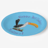 黄色いおもしろいハナハシのパーソナライズされた誕生日 ペーパープレート (アングル)