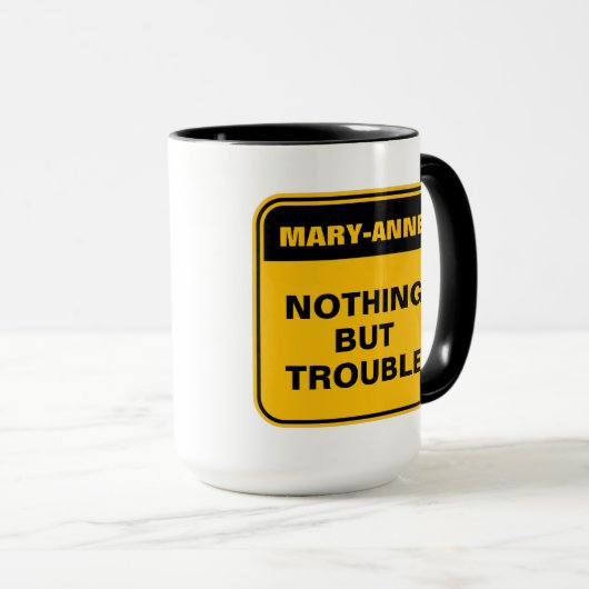 黄色いおもしろい道路はトラブル以外の何も標識しない マグカップ (正面右)