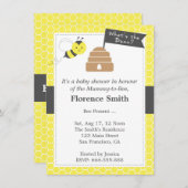 黄色いおよびダークグレーのかわいい蜂のテーマのベビーシャワー 招待状 (正面/裏面)