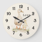 黄色いお母さんと赤ちゃんのガチョウ ラージ壁時計 (正面)