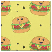 黄色いかわいいチーズバーガーのパターン ファブリック (クローズアップ)
