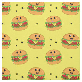 黄色いかわいいチーズバーガーのパターン ファブリック