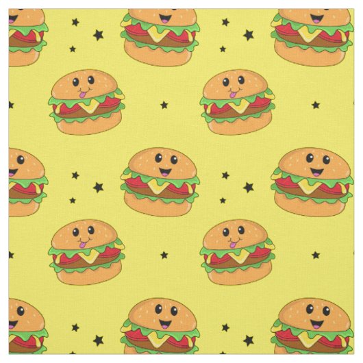 黄色いかわいいチーズバーガーのパターン ファブリック (見本)