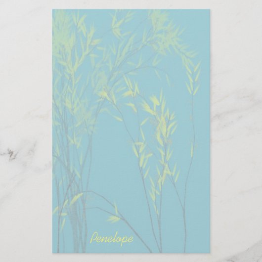 黄色いが付いた青離れいウィシーの木に名前を追加 便箋 (正面)