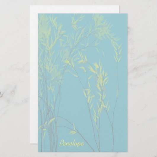 黄色いが付いた青離れいウィシーの木に名前を追加 便箋 (正面/裏面)