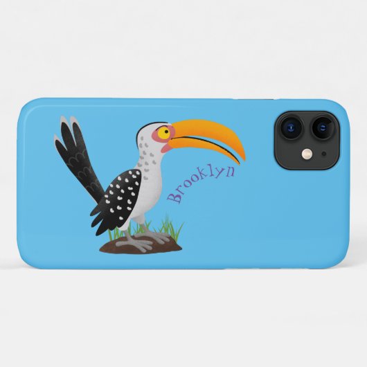 黄色いくちばしのホオアカサイチョウのサファリの鳥の漫画 Case-Mate iPhoneケース (裏面(横))