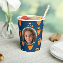 黄色いちご青カスタム色の写真と名前 紙コップ