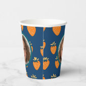 黄色いちご青カスタム色の写真と名前 紙コップ (右)