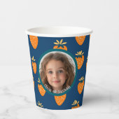 黄色いちご青カスタム色の写真と名前 紙コップ (正面)