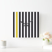 黄色いでストライプ スクエア壁時計 (ホーム)