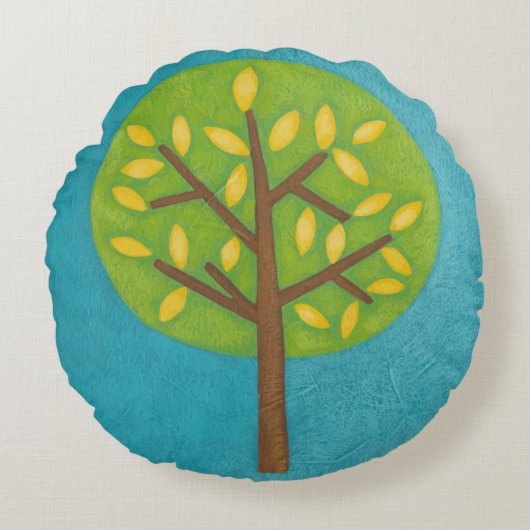 黄色いと緑の木by Chariklia Zarris ラウンドクッション (正面)