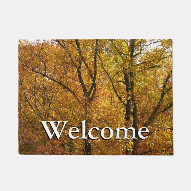 黄色いの枝が明るい秋カラフル ドアマット (正面)