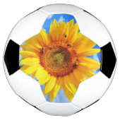 黄色いひまわりとミツバチ（青空） – 夏の日 サッカーボール (回転)