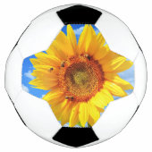 黄色いひまわりとミツバチ（青空） – 夏の日 サッカーボール (正面)