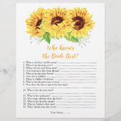 黄色いひまわりのブライダルシャワーのゲーム チラシ (裏面)
