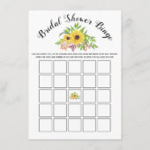 黄色いひまわりのブライダルシャワービンゴゲームカード エンクロージャーカード (正面)