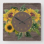 黄色いひまわりの木素朴の国 スクエア壁時計 (正面)