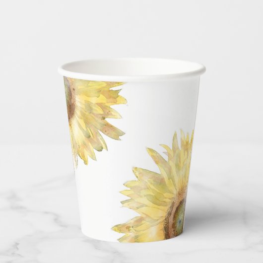 黄色いひまわりの水彩ウェディング 紙コップ (裏面)