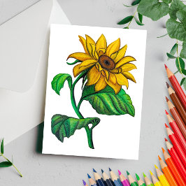 黄色いひまわりの絵 色鉛筆 ポストカード