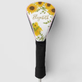 黄色いひまわりの花のカスタムネーム レディース ゴルフヘッドカバー (正面)
