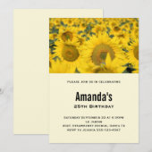 黄色いひまわりの花畑の誕生日 招待状 (正面/裏面)