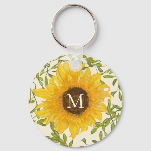 黄色いひまわりの花 モノグラム オーダーメイド キーホルダー (正面)