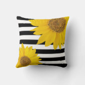 黄色いひまわりの花(黒と白のストライプ) クッション (裏面)