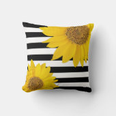 黄色いひまわりの花(黒と白のストライプ) クッション (正面)