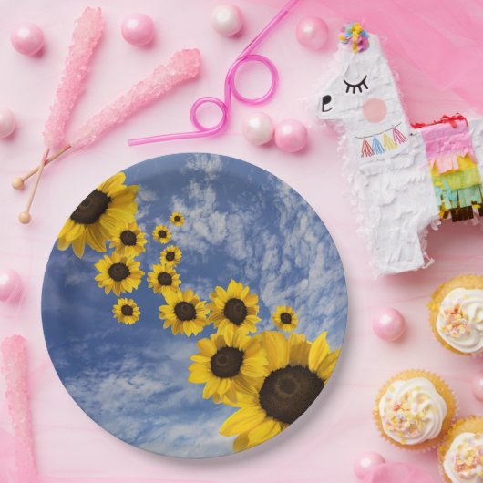 黄色いひまわりの青い空 ペーパープレート (パーティー)