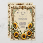 黄色いひまわりを飾ったアートフレームのリハーサルディナー 招待状 (正面/裏面)