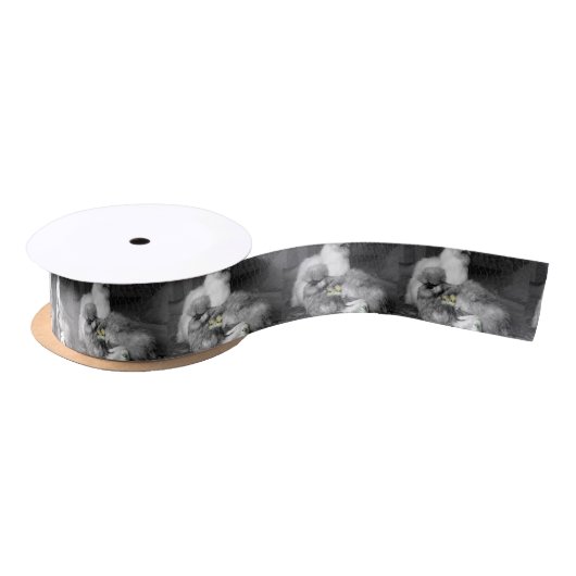 黄色いひよこを持つSilkieの白黒鶏 サテンリボン (リール)