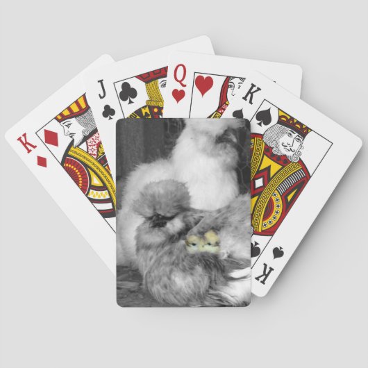 黄色いひよこを持つSilkieの白黒鶏 トランプ (裏面)