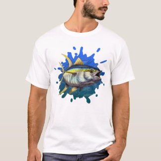 黄色いひれのマグロのカスタムのイラストレーション Tシャツ