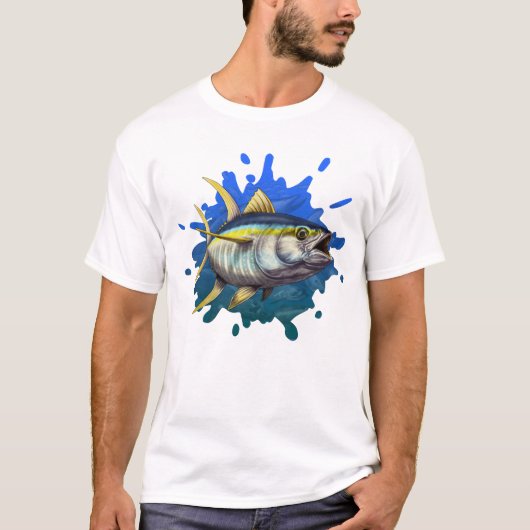 黄色いひれのマグロのカスタムのイラストレーション Tシャツ (正面)