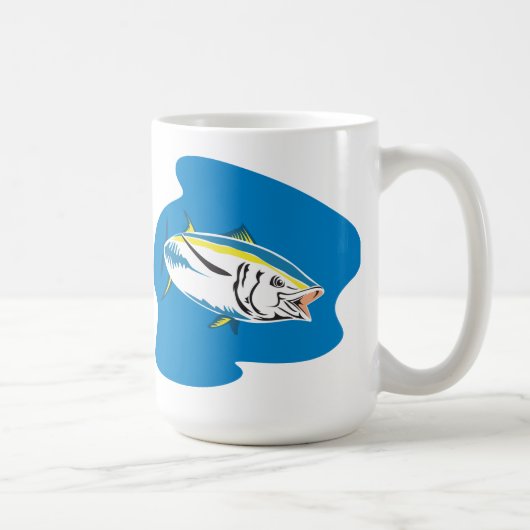 黄色いひれのマグロのレトロ コーヒーマグカップ (右)