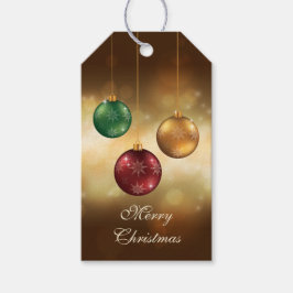 黄色いぼかし背景のカラフルなクリスマスボール ギフトタグ