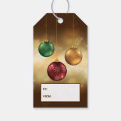 黄色いぼかし背景のカラフルなクリスマスボール ギフトタグ (裏面)