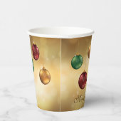 黄色いぼかし背景のカラフルなクリスマスボール 紙コップ (右)