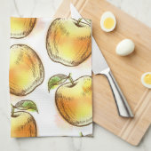 黄色いりんごが付いているパターン キッチンタオル (四つ折り)