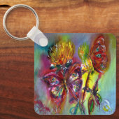 黄色いアザミに赤い蝶、青空のフローラ キーホルダー (正面)