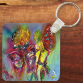 黄色いアザミに赤い蝶、青空のフローラ キーホルダー (裏面)