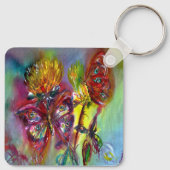 黄色いアザミに赤い蝶、青空のフローラ キーホルダー (裏面)