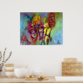 黄色いアザミに赤い蝶、青空のフローラ ポスター (キッチン)