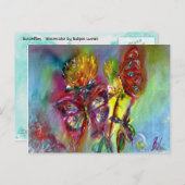 黄色いアザミに赤い蝶、青空のフローラ ポストカード (正面/裏面)