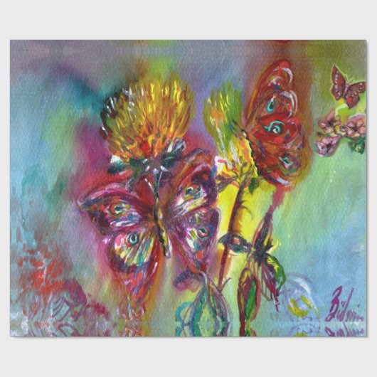 黄色いアザミに赤い蝶、青空のフローラ ラッピングペーパー (フラット)