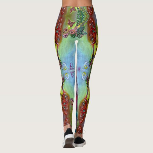 黄色いアザミに赤い蝶、青空のフローラ レギンス (裏面)