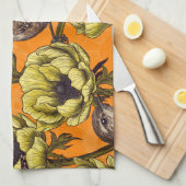 黄色いアネモネ園のレンチ キッチンタオル (四つ折り)