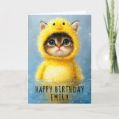 黄色いアヒルのコスチュームDL4Rかわいい悲しカスタムい猫 カード (正面)